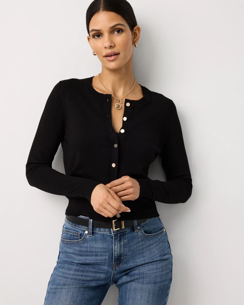 Crewneck Button-Front Cardigan | White House Black Market